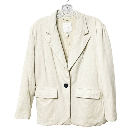 AVEC LES FILLES Boyfriend Linen Blazer in Natural Women’s Size Medium - Picture 2 of 10